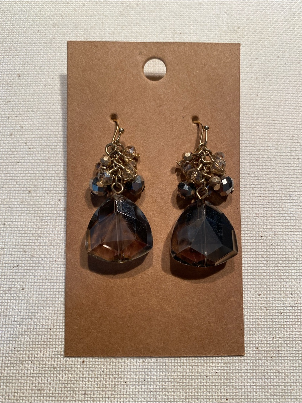 Gold-Tone Faceted Drop Earrings with Amber Crystal